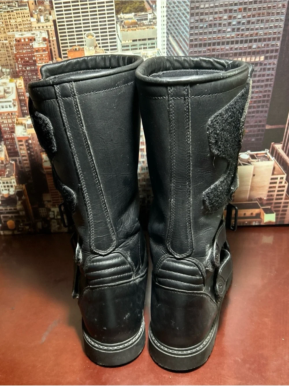 Skechers Black Leather Buckle Moto Boots